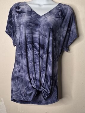 West Kei Slate Blue Tie-Dye V-Neck Knot Front Top